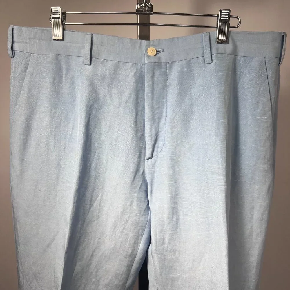 NWOT RALPH LAUREN Purple Label Gregory Chambray Blue Linen/silk Pant 34 Italy